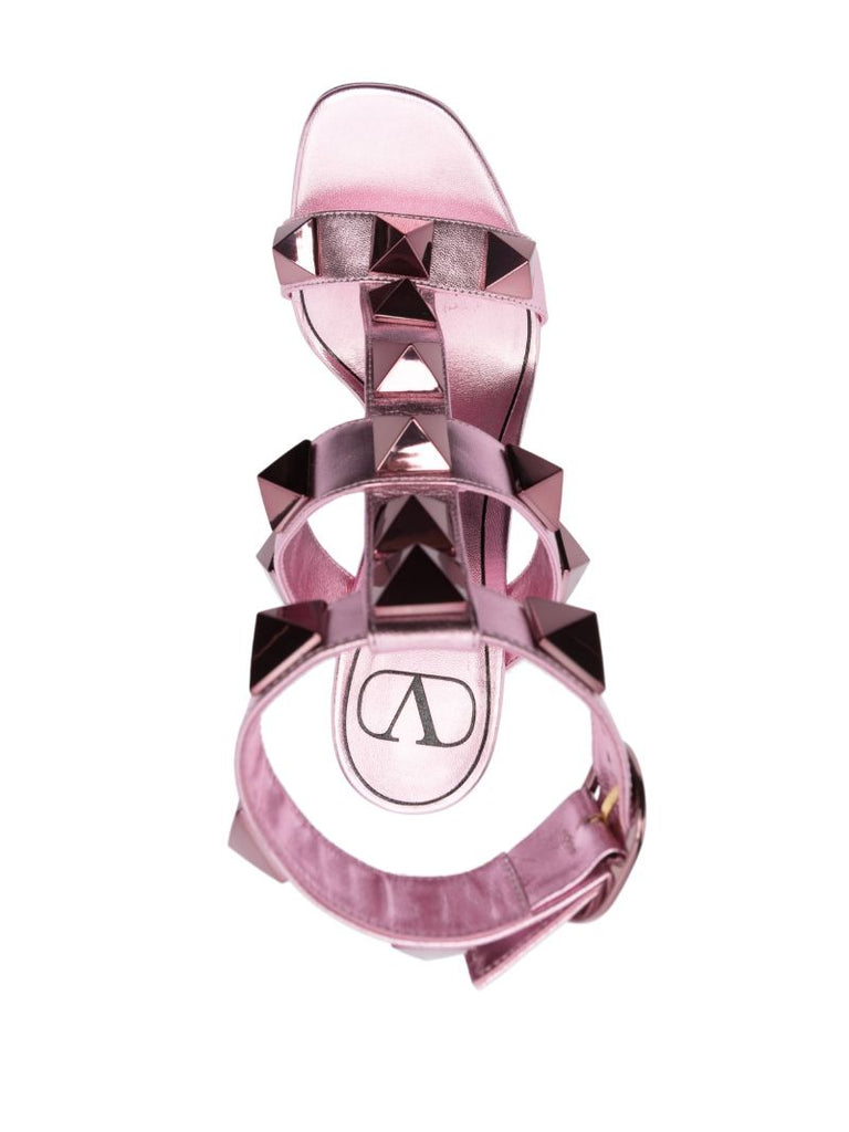 Pink Roman Stud 100 Metallic Leather Sandals