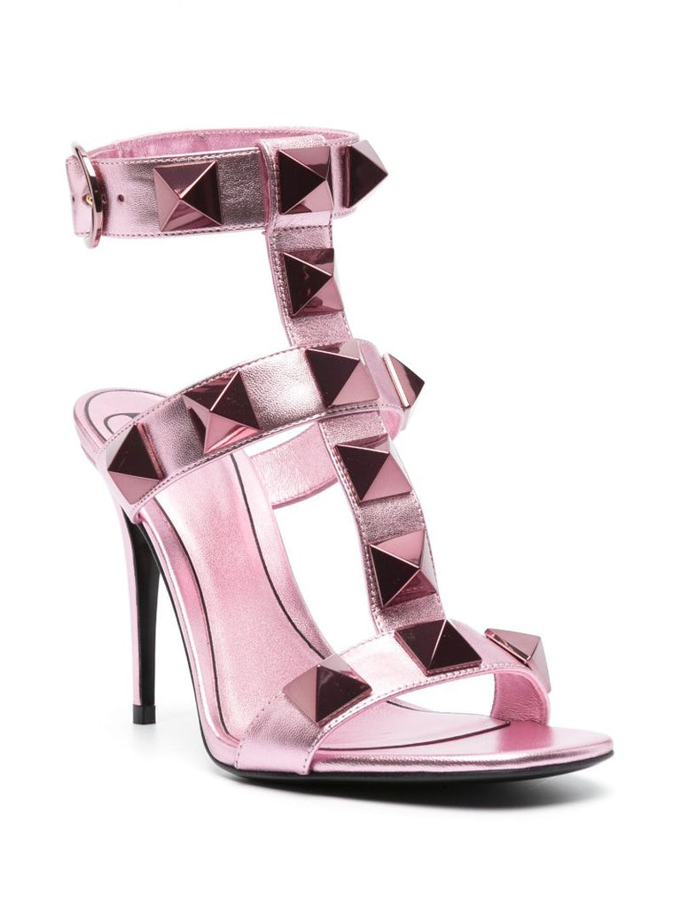 Pink Roman Stud 100 Metallic Leather Sandals