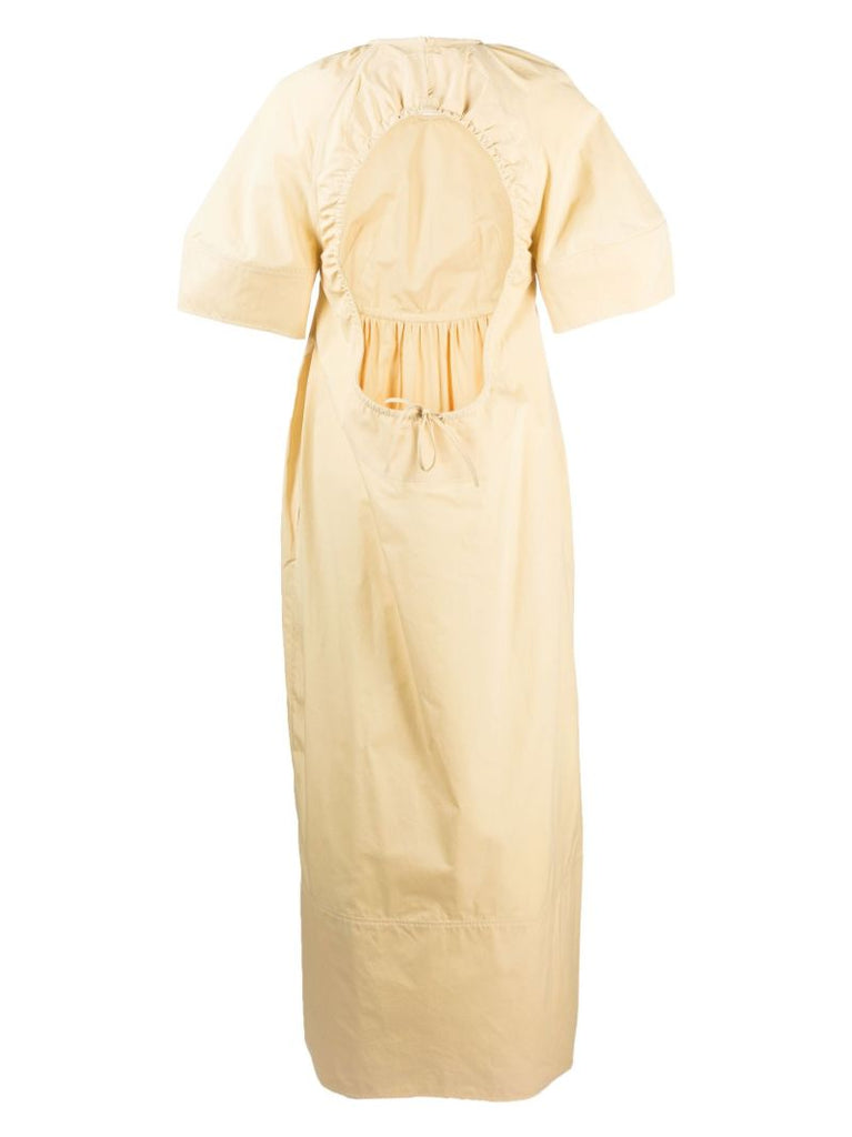 Yellow Ruched Cotton Midi Dress