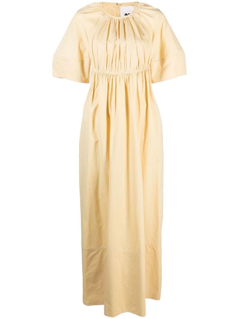 Yellow Ruched Cotton Midi Dress
