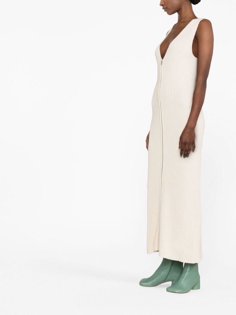 White Zip-up Knitted Maxi Dress