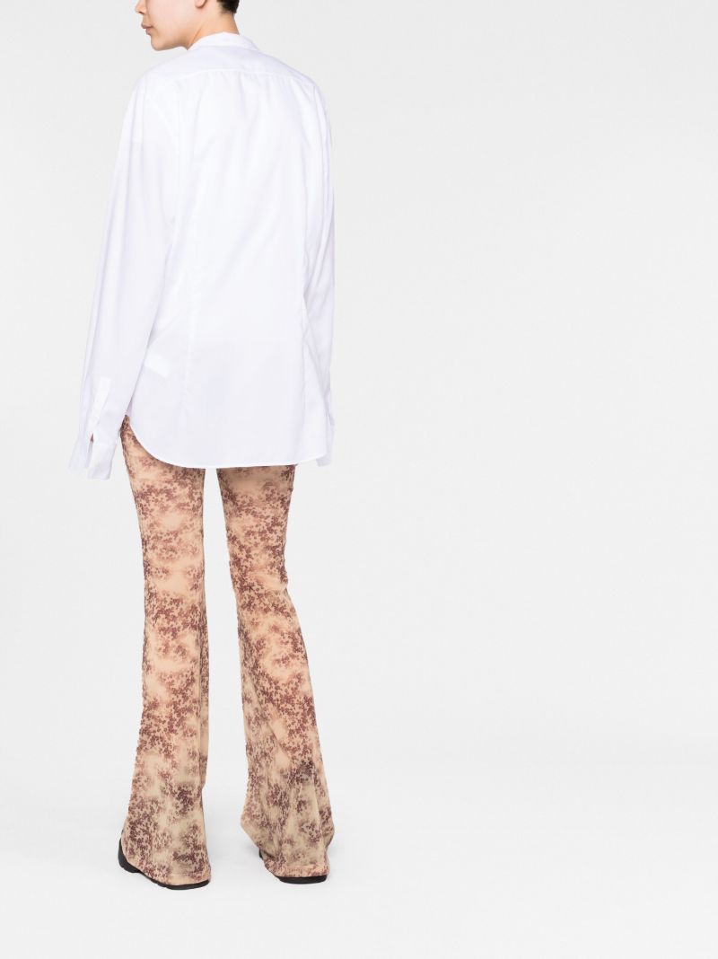 Beige Floral Print Flared Gauze Trousers