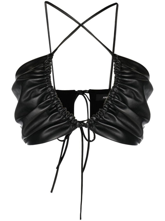 Black Crossover Faux Leather Top
