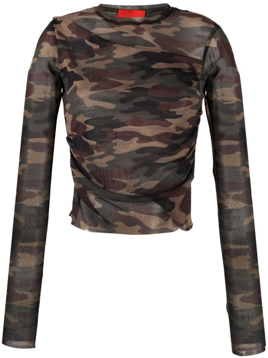 Neutral Floral Print Mesh Top