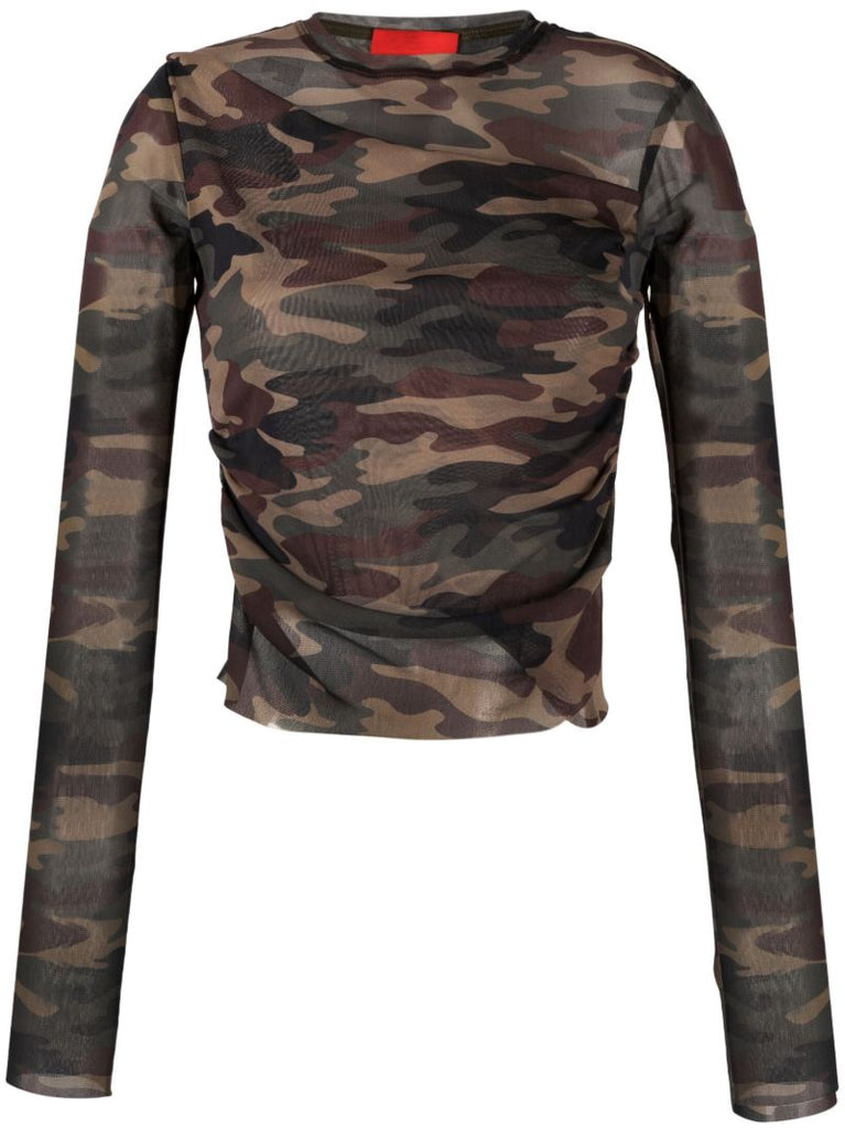 Neutral Floral Print Mesh Top