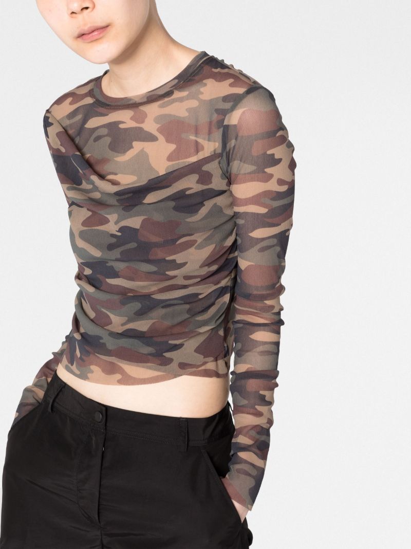 Neutral Floral Print Mesh Top