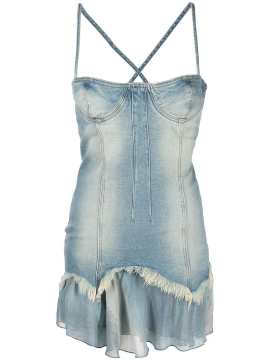 Blue Distressed Denim Mini Dress