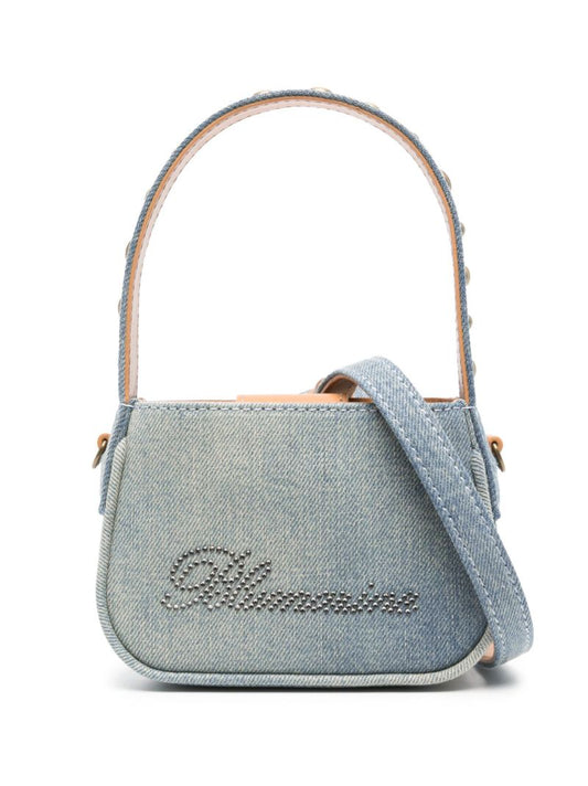 Blue Crystal-embellished Logo Mini Bag