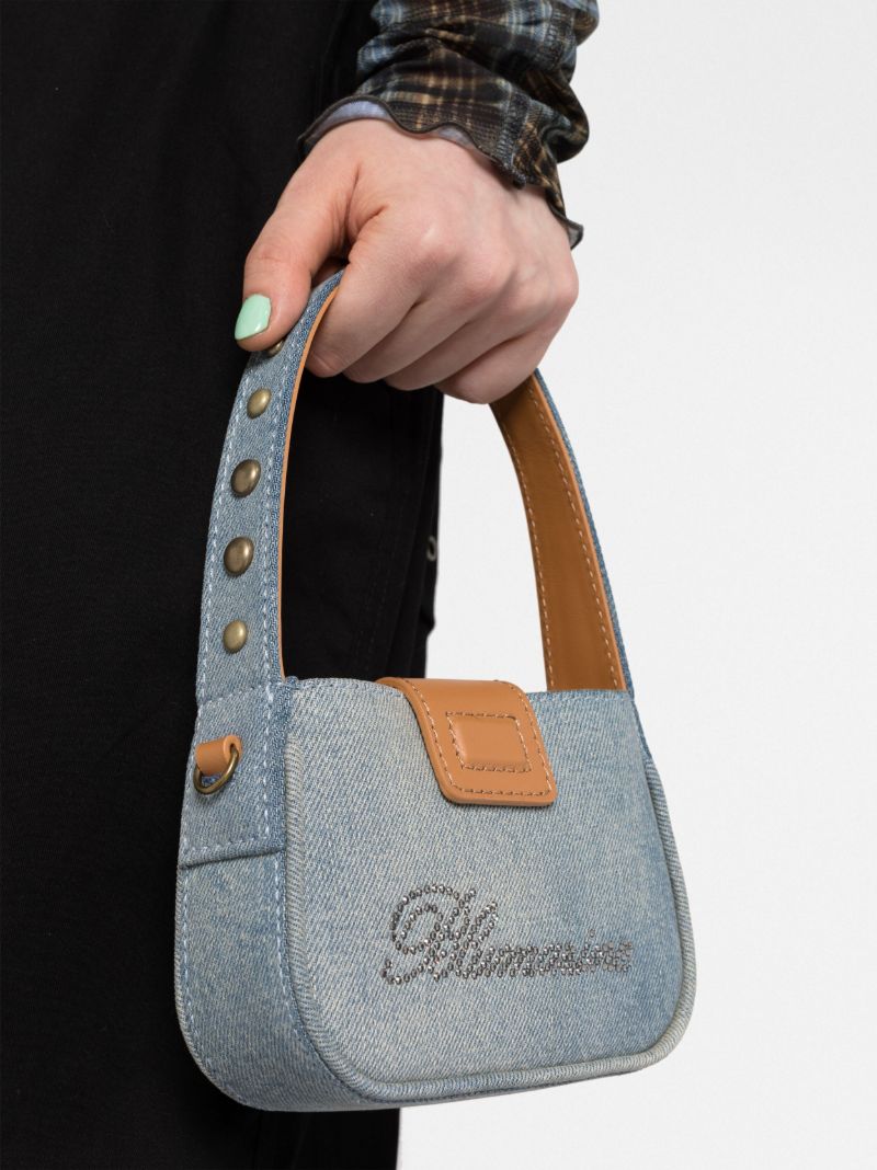 Blue Crystal-embellished Logo Mini Bag