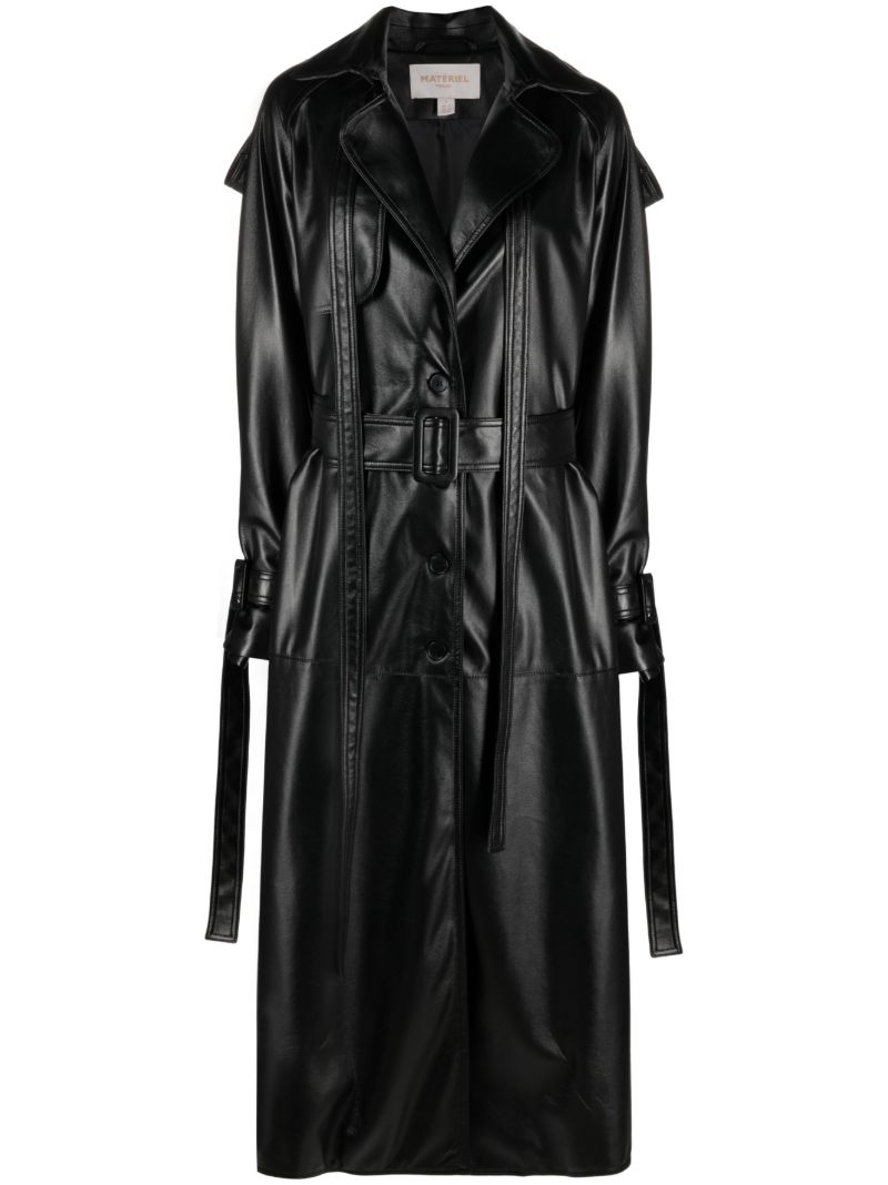Black Faux-leather Trench Coat