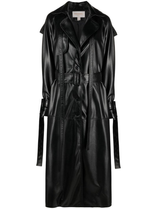 Black Faux-leather Trench Coat