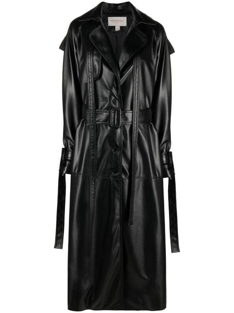 Black Faux-leather Trench Coat