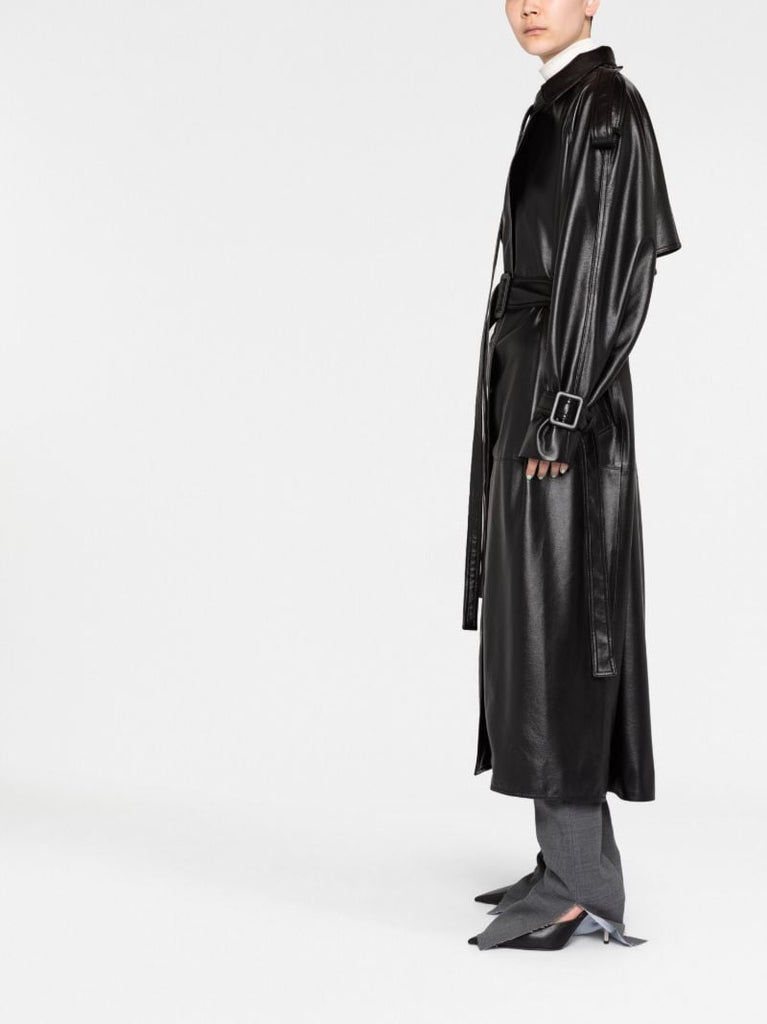Black Faux-leather Trench Coat