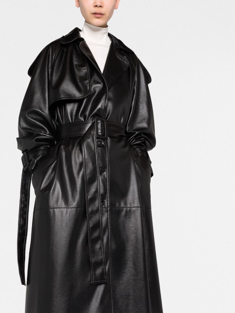 Black Faux-leather Trench Coat