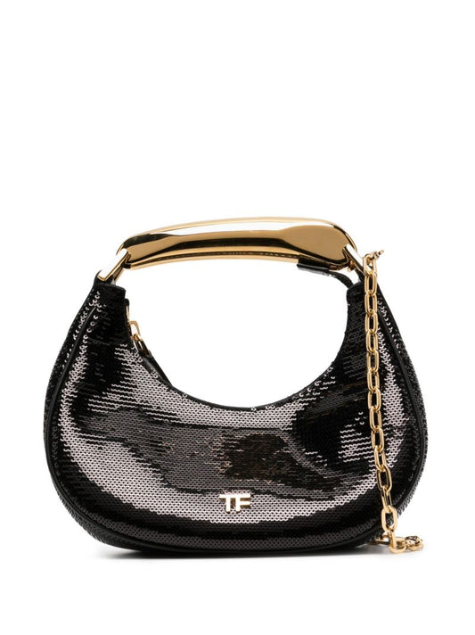Black Sequin Leather Mini Bag
