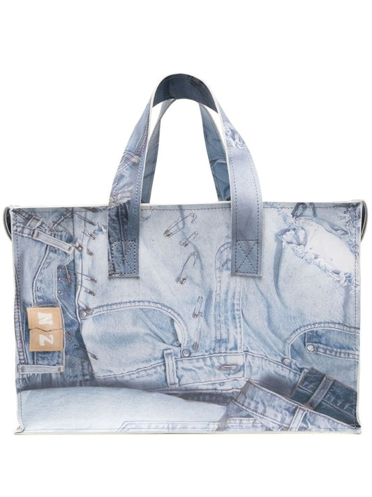 Grey Jeans Print Tote Bag