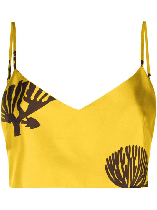 Yellow Ezra Reef Print Silk Crop Top