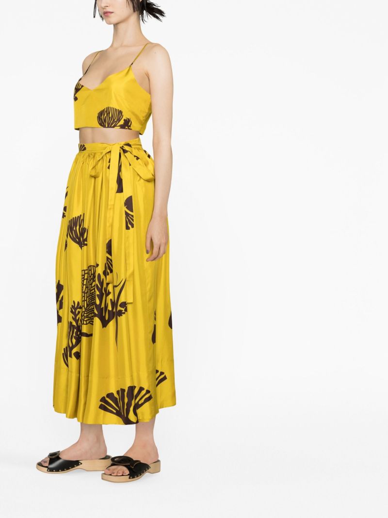 Yellow Ezra Reef Print Silk Crop Top