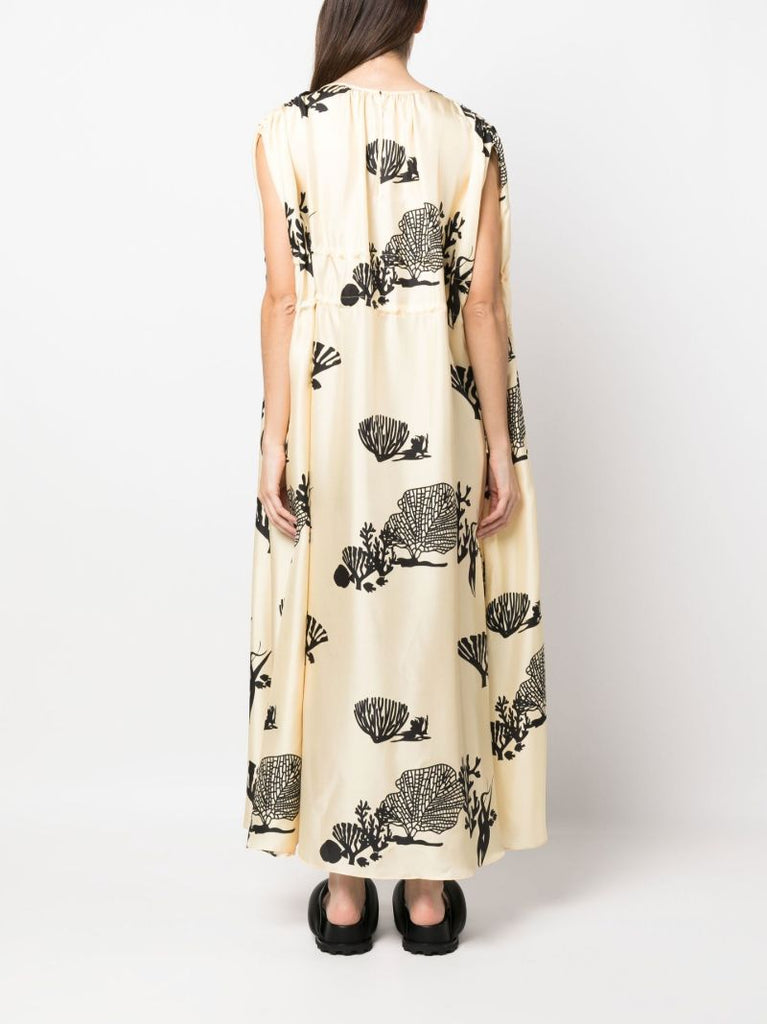 Neutral Guilia Printed Silk Dress
