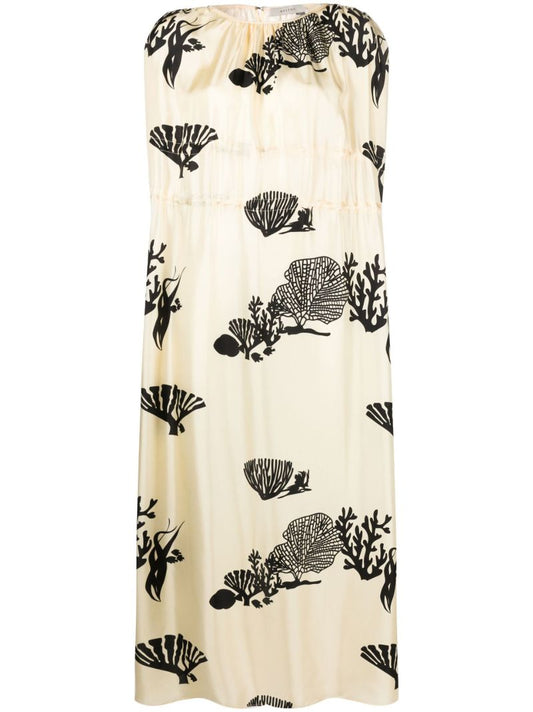 Neutral Guilia Printed Silk Dress