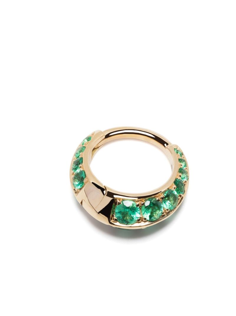 18k Yellow Gold Mini Crescent Emerald Single Hoop Earring