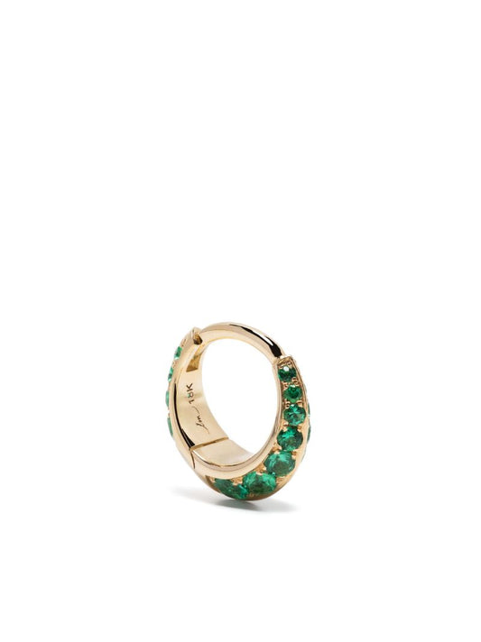 18k Yellow Gold Mini Crescent Emerald Single Hoop Earring