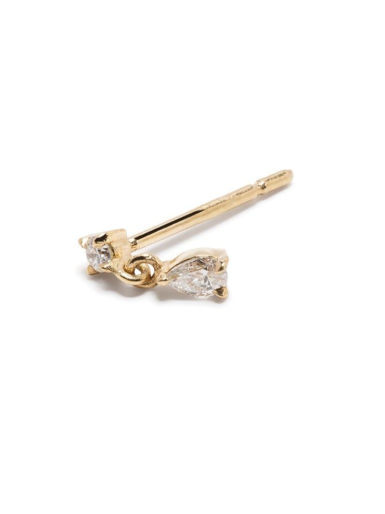 18k Yellow Gold Mix Matched Diamond Single Drop Earring