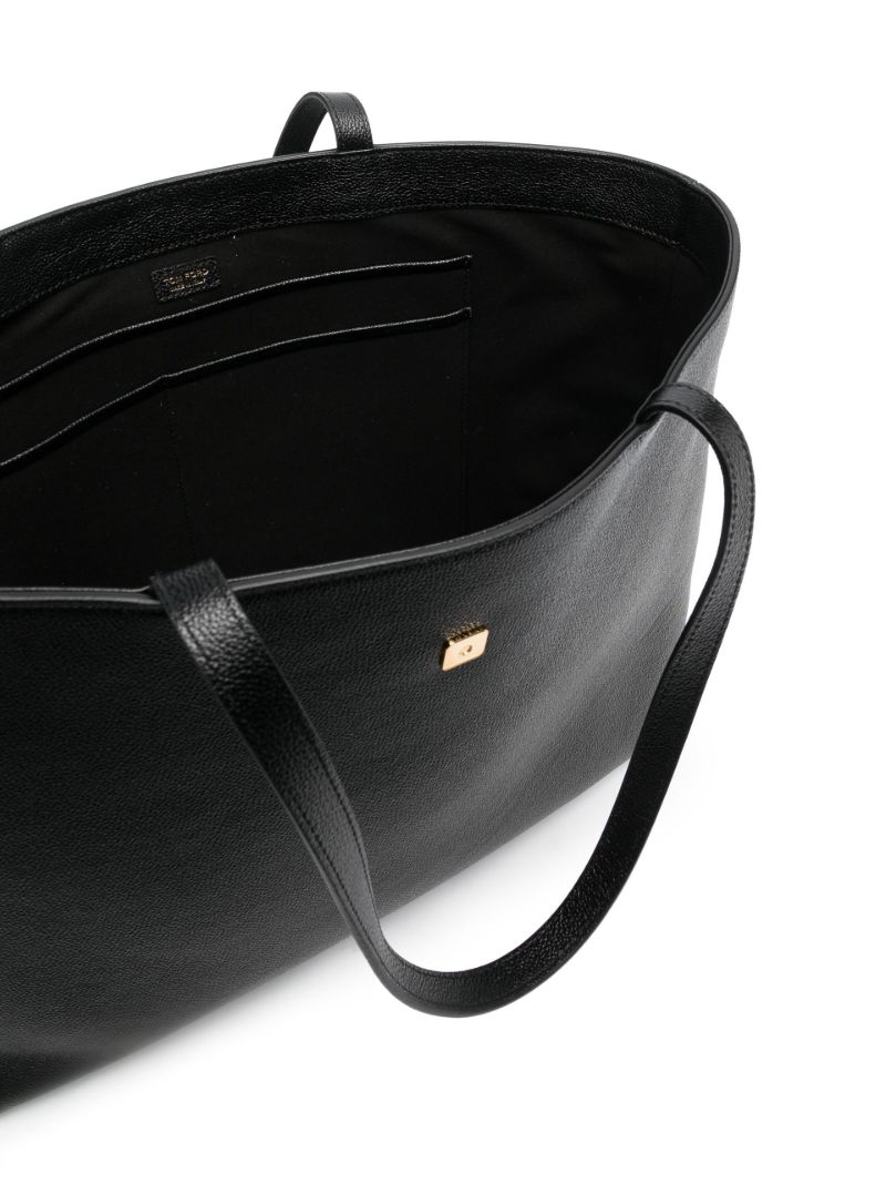 Black Logo Plaque Leather Tote Bag