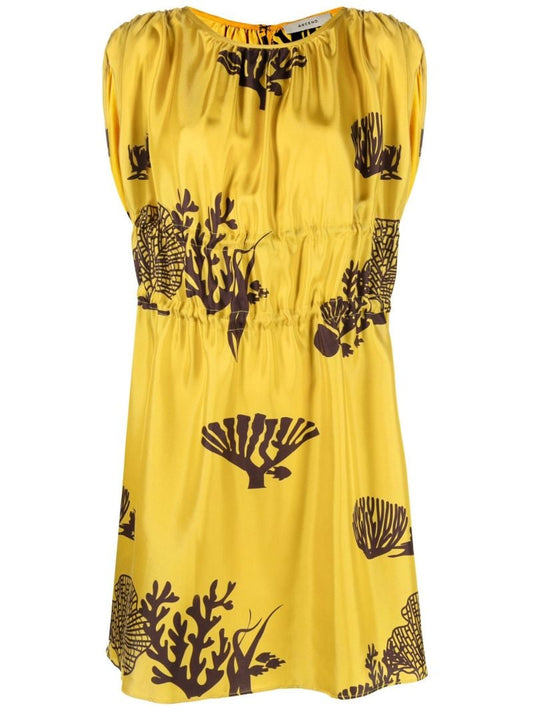Yellow Mata Printed Silk Mini Dress