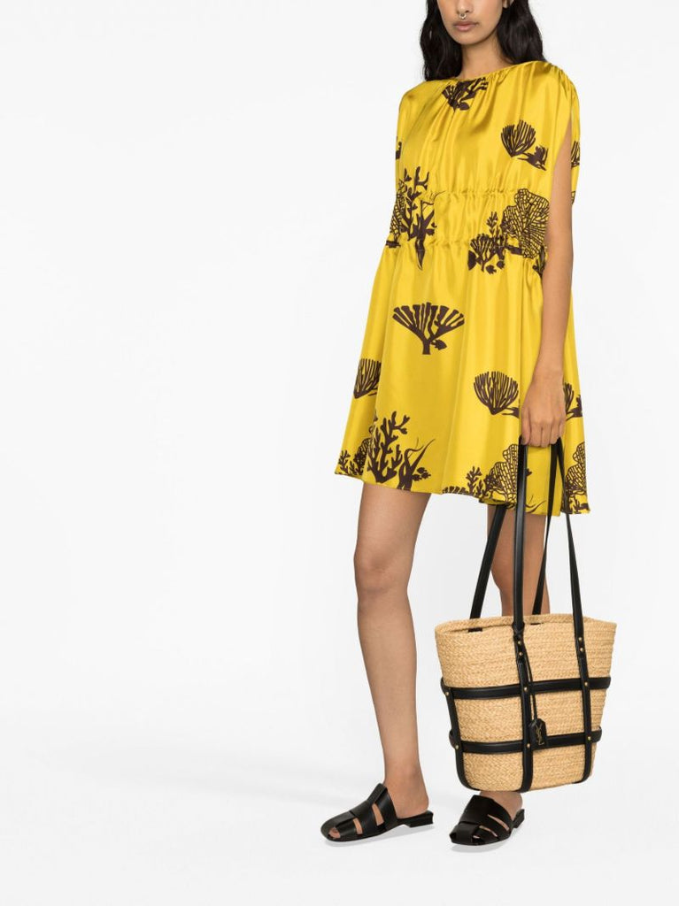 Yellow Mata Printed Silk Mini Dress