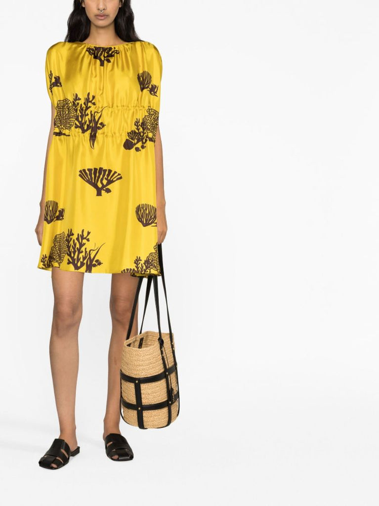 Yellow Mata Printed Silk Mini Dress
