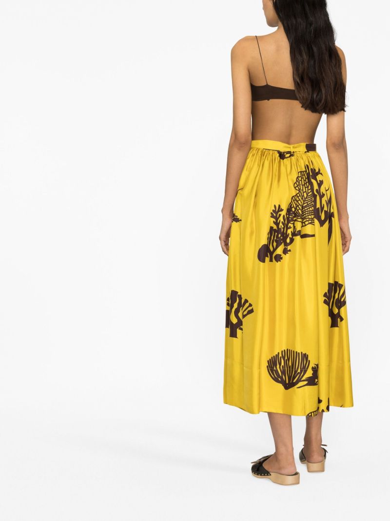 Yellow Printed Silk Midi Skirt