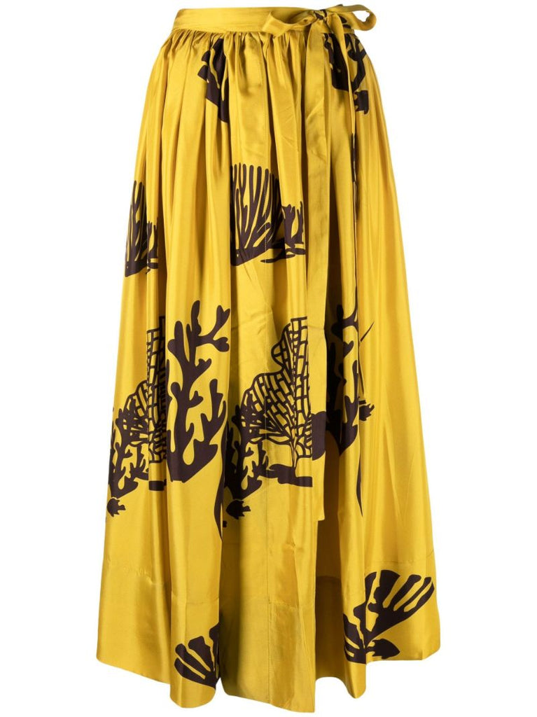 Yellow Printed Silk Midi Skirt