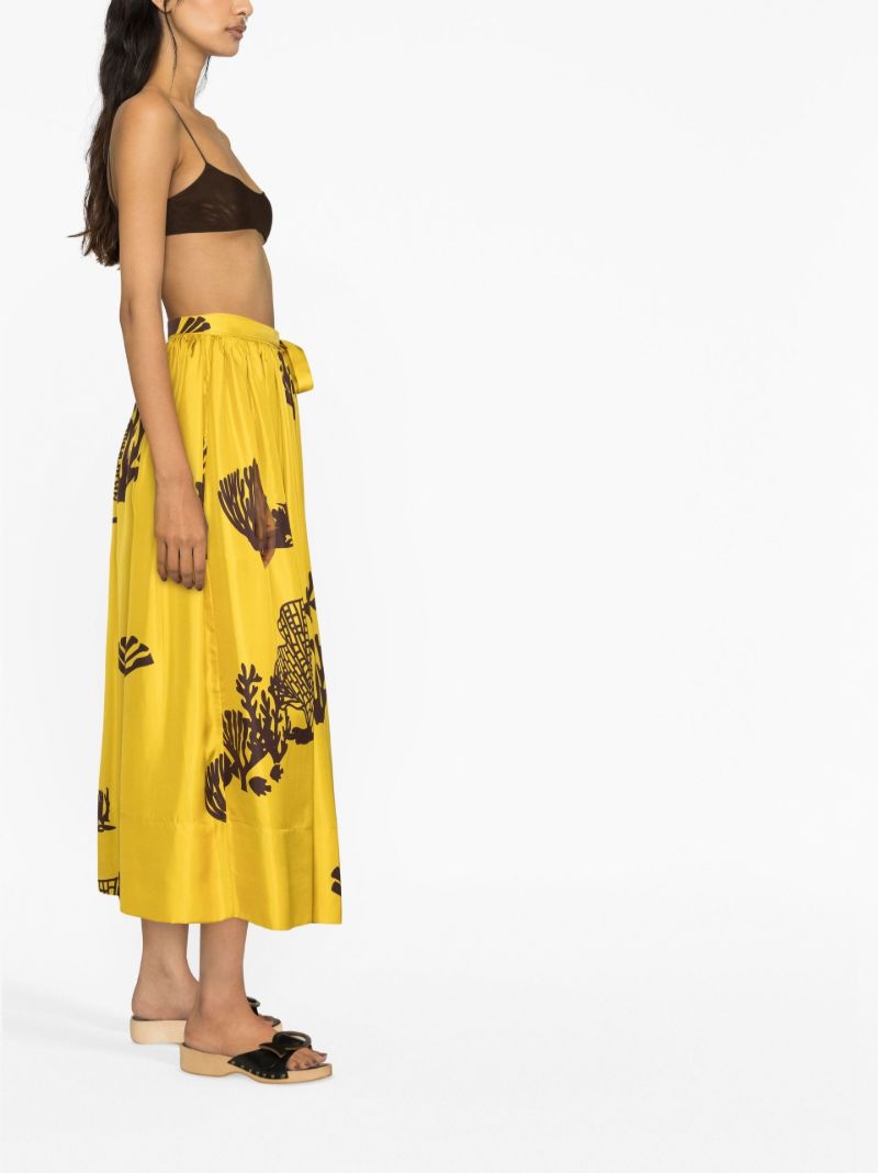 Yellow Printed Silk Midi Skirt