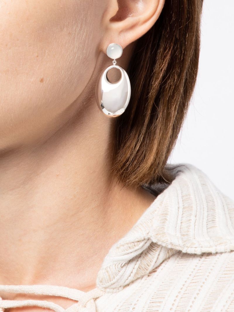 Silver-plated No.12071 Chalcedony Drop Earrings
