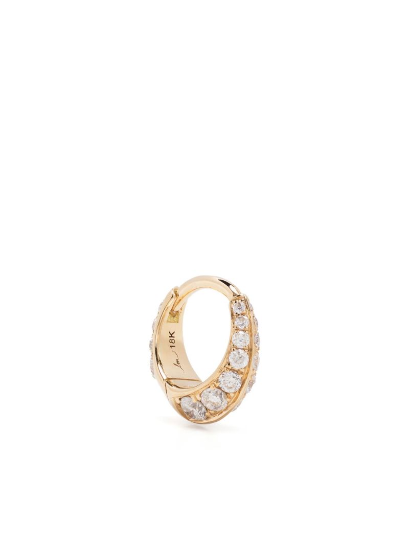 18k Yellow Gold Mini Crescent Diamond Single Hoop Earring