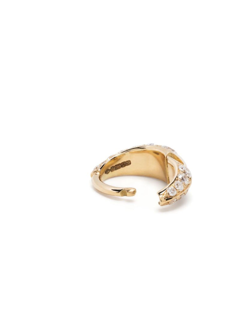 18k Yellow Gold Mini Crescent Diamond Single Hoop Earring