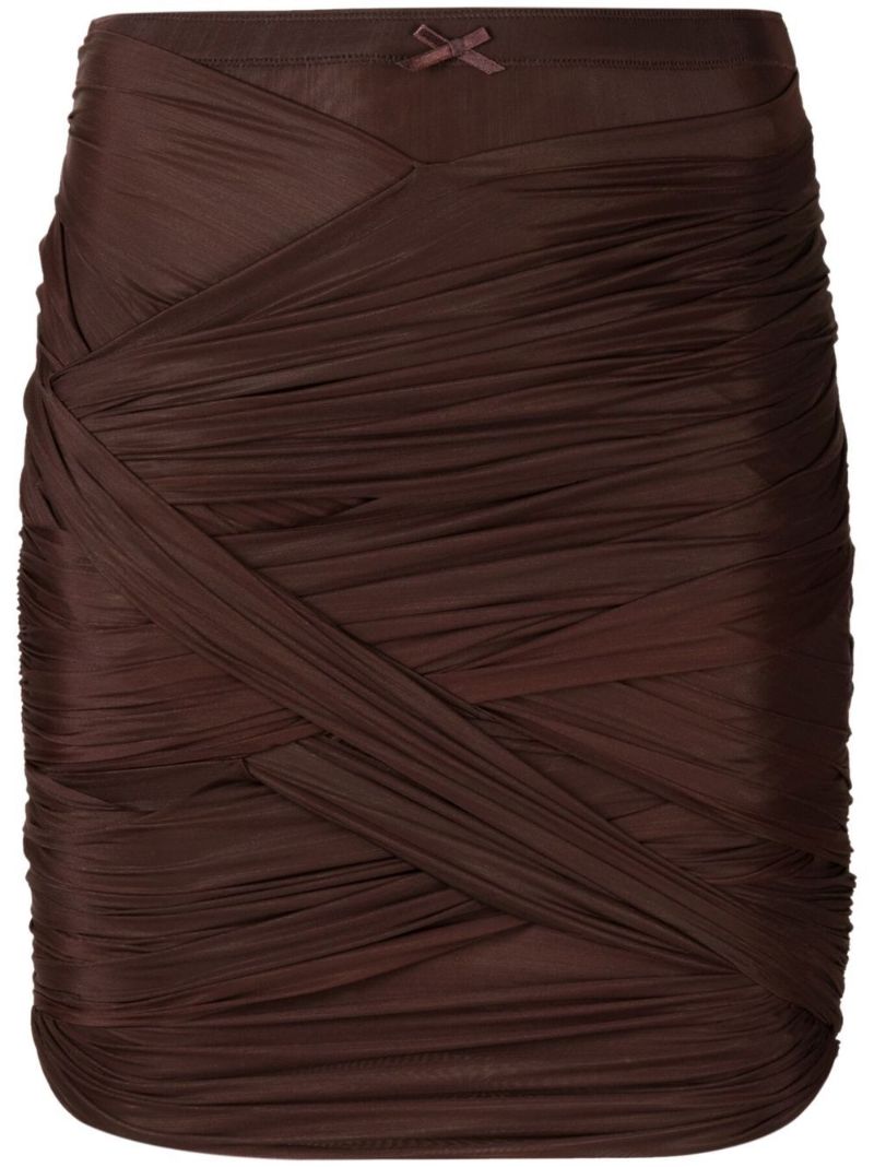Brown Ruched Draped Mini Skirt