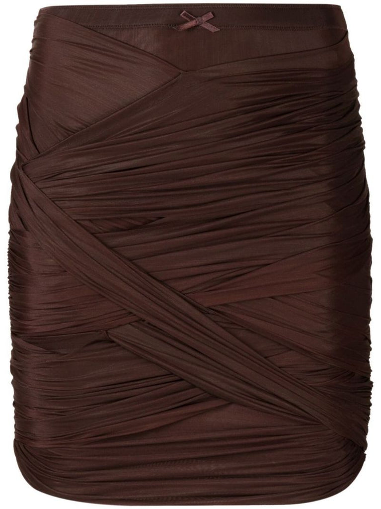 Brown Ruched Draped Mini Skirt