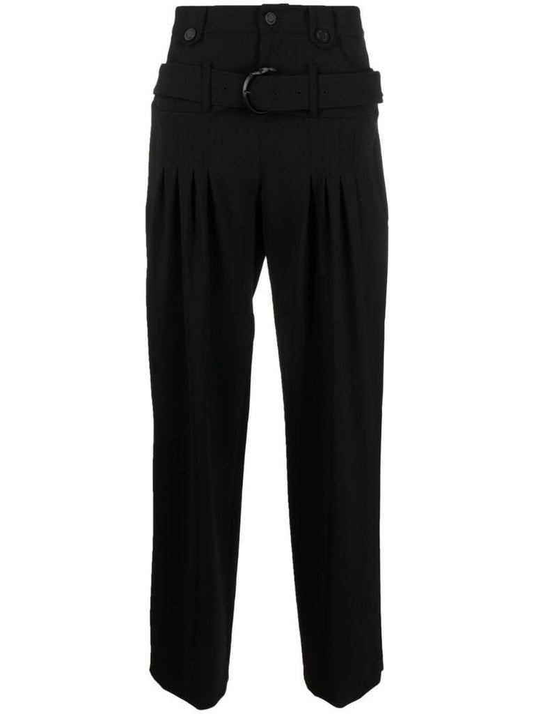 Black Belted Wool Trousers