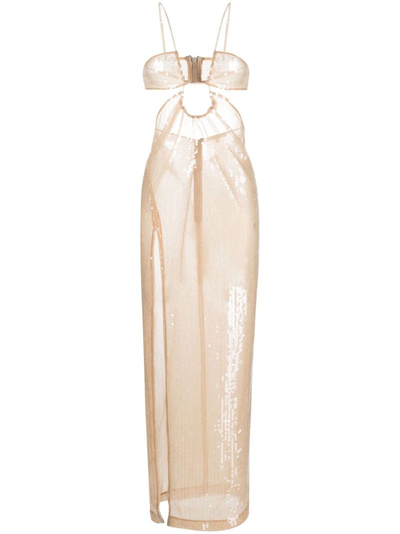 Neutral Cut-out Sequinned Maxi Dress