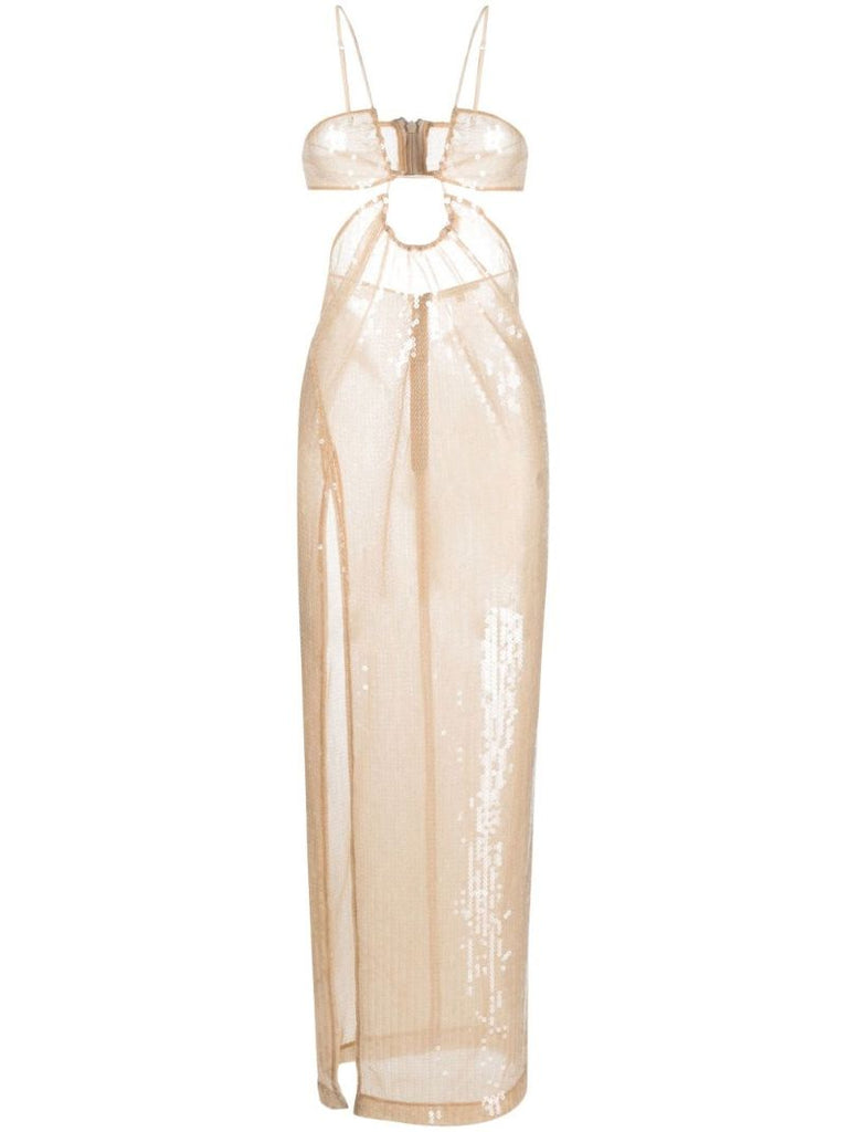 Neutral Cut-out Sequinned Maxi Dress