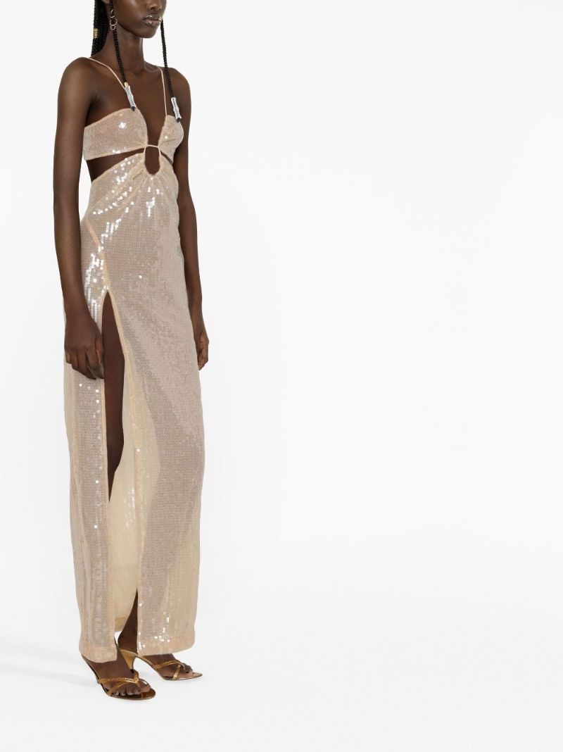 Neutral Cut-out Sequinned Maxi Dress