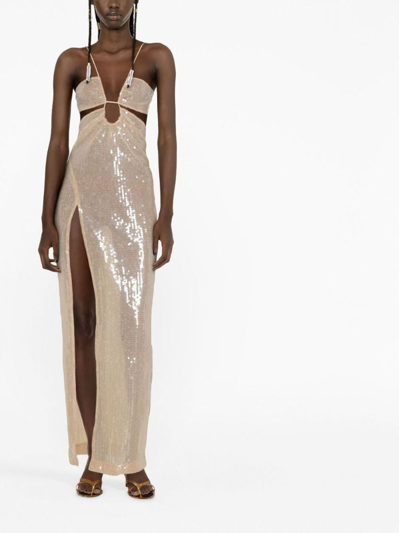 Neutral Cut-out Sequinned Maxi Dress