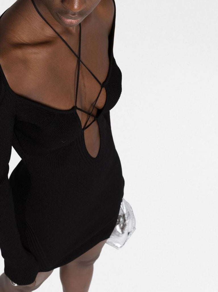 Black Lace-up Mini Dress