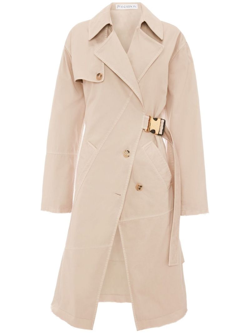 Neutral Twisted Buckle Trench Coat