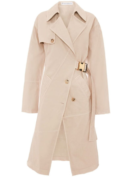 Neutral Twisted Buckle Trench Coat