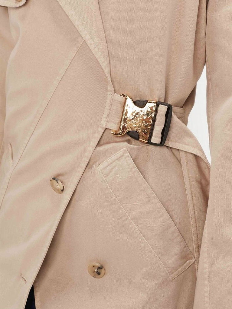 Neutral Twisted Buckle Trench Coat