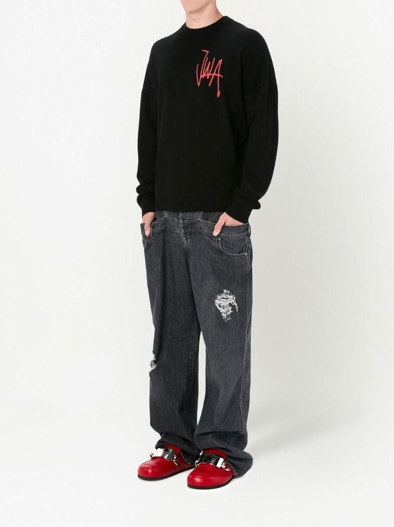 Black Logo-intarsia Merino-wool Sweater