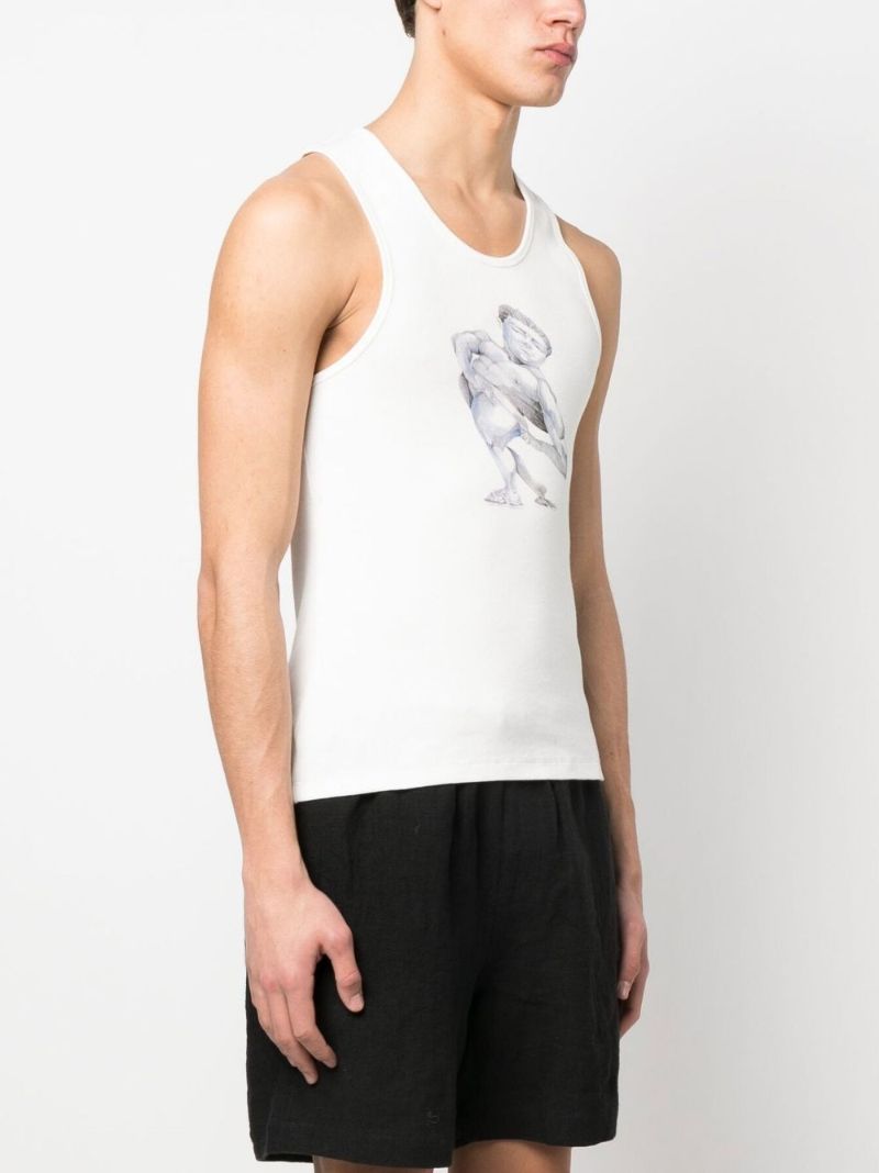 X Pol Anglada White Print Tank Top